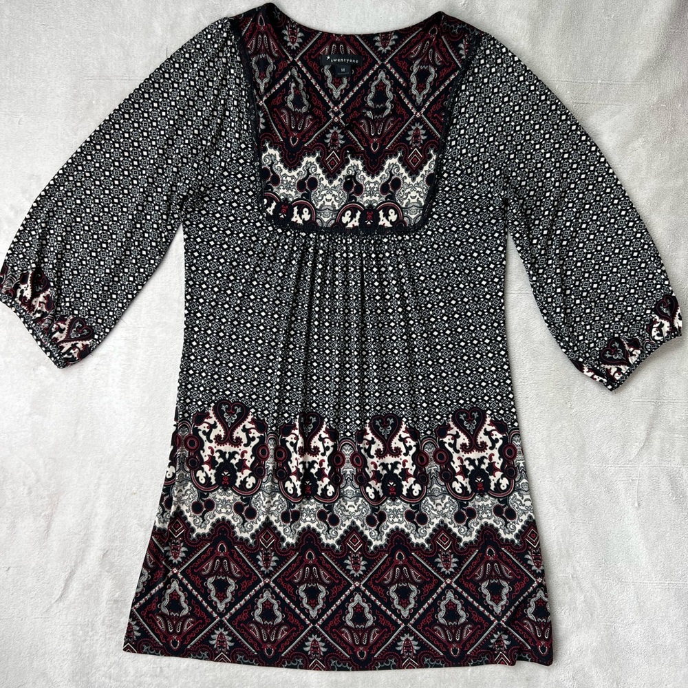 Twenty One 3/4 Three Quarter Balloon Sleeve Shift Knit Dress Size Medium